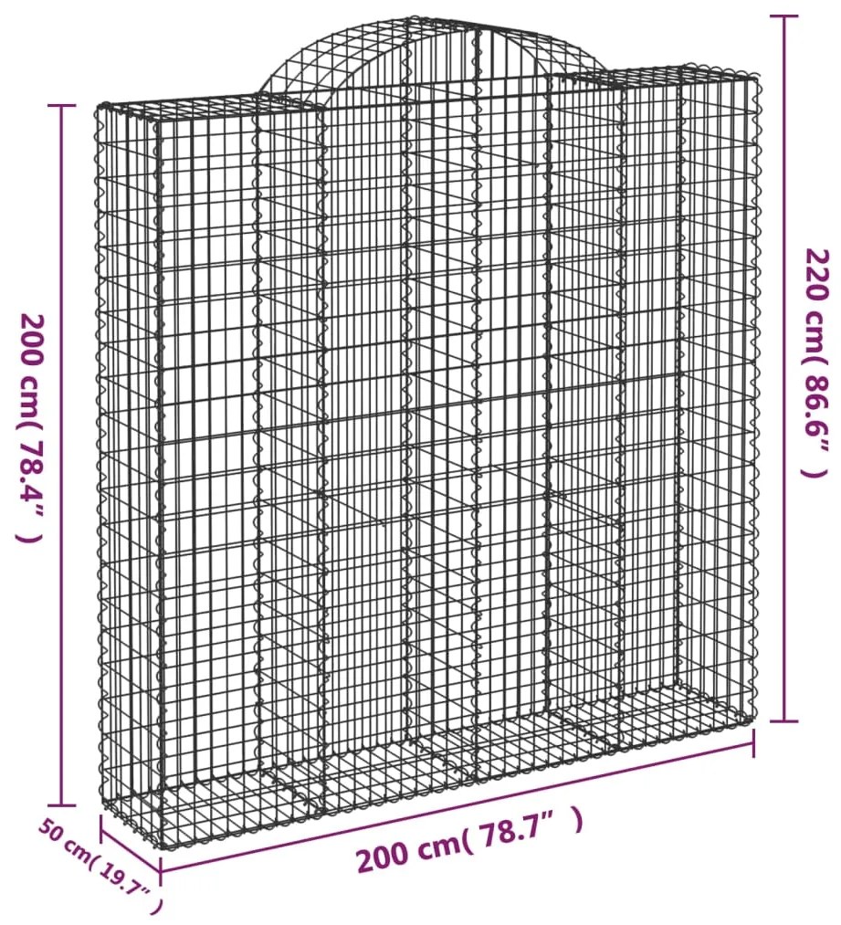 vidaXL Συρματοκιβώτια Τοξωτά 3 τεμ. 200x50x200/220 εκ. Γαλβαν. Ατσάλι