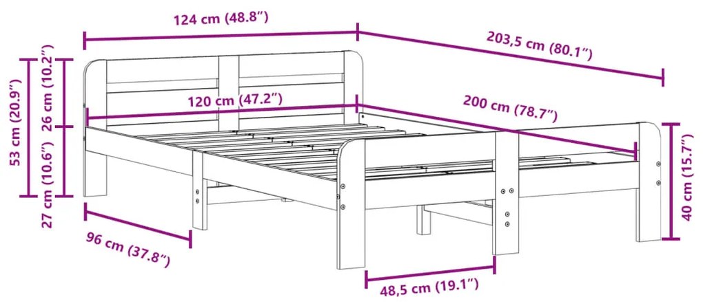 Σκελετός Κρεβ. Χωρίς Στρώμα Καφέ Κεριού 120x200 εκ Μασίφ Πεύκο - Καφέ