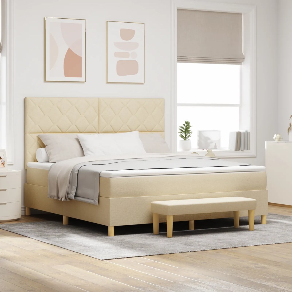 vidaXL Κρεβάτι με βάση και στρώμα Κρεμ 180x200 εκ. Ύφασμα