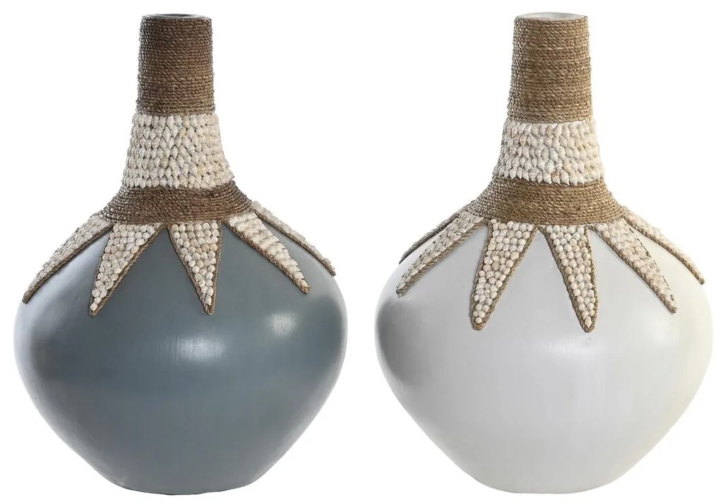 Βάζο DKD Home Decor Μπλε Λευκό Bamboo Κοχύλι 30 x 30 x 40 cm (x2)