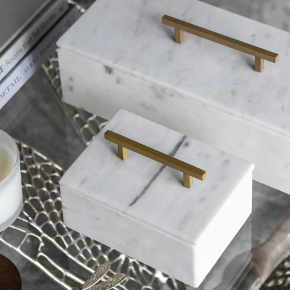 Artekko Marble Box Κοσμηματοθήκη Κουτί Διακοσμητικό Μάρμαρο Μέταλλο Λευκό Χρυσό (18x12.5x11)cm