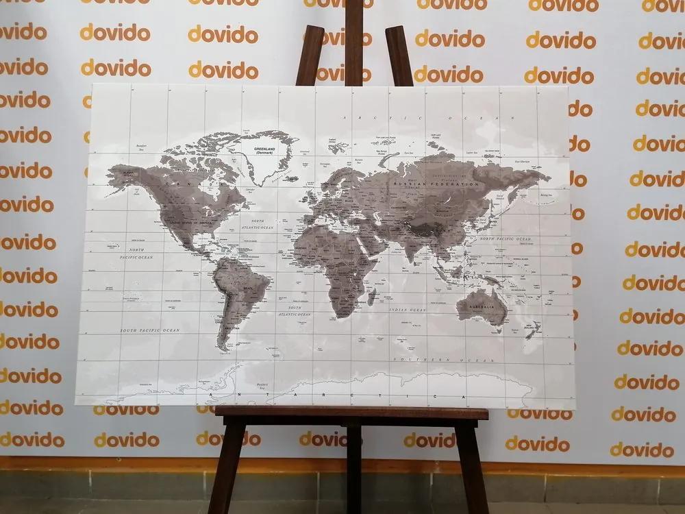 Εικόνα στο φελλό ενός όμορφου ασπρόμαυρου παγκόσμιου χάρτη - 120x80  transparent