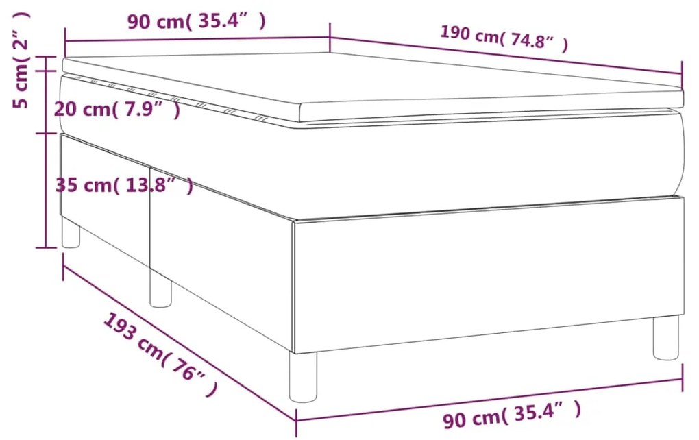 Κρεβάτι Boxspring με Στρώμα Taupe 90x190 εκ.Υφασμάτινο - Μπεζ-Γκρι