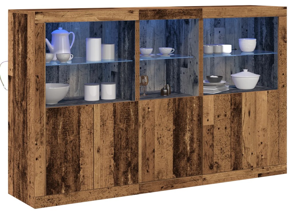 vidaXL Μπουφές με LED Φώτα Φθαρμένο Ξύλο 162x37x100 εκ. Υποβλητικό Σχέδιο