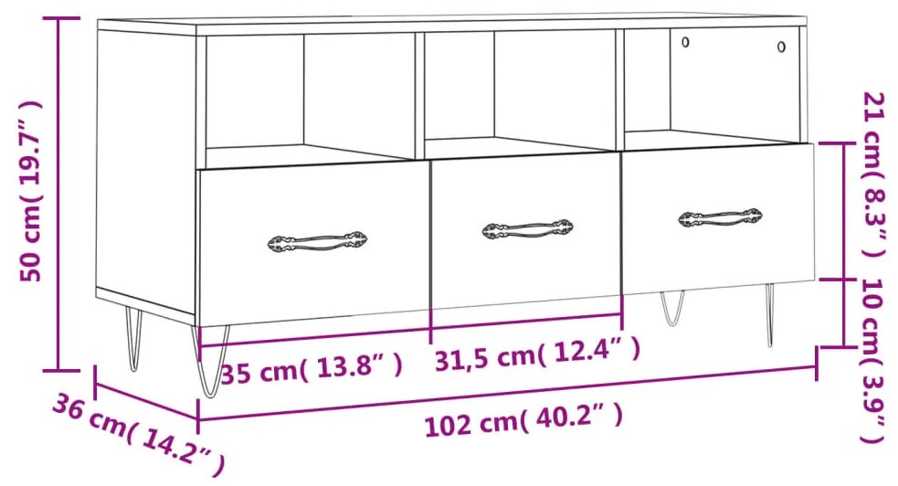 Έπιπλο Τηλεόρασης Γκρι Sonoma 102 x 36 x 50 εκ. Επεξεργ. Ξύλο - Γκρι