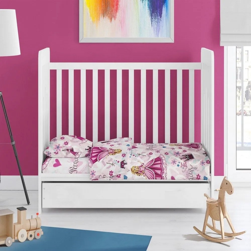 Σεντόνια Βρεφικά Princess 390 (Σετ 3τμχ) Pink DimCol Κούνιας 120x160cm Cotton-Polyester