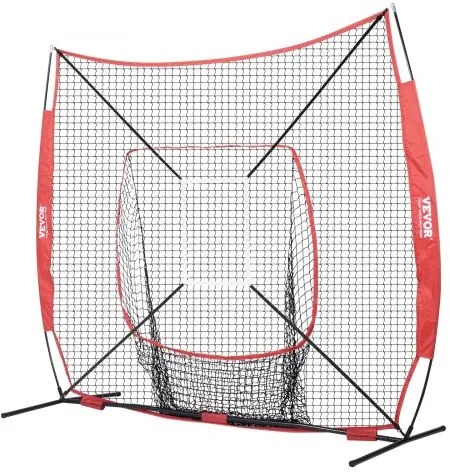 VEVOR 7x7 ft Baseball Softball Practice Net, Portable Baseball Training Net for Hitting Batting Catching Pitching, Backstop Baseball Equipment with Bow Frame, Carry Bag, Strike Zone, Ball, Batting Tee