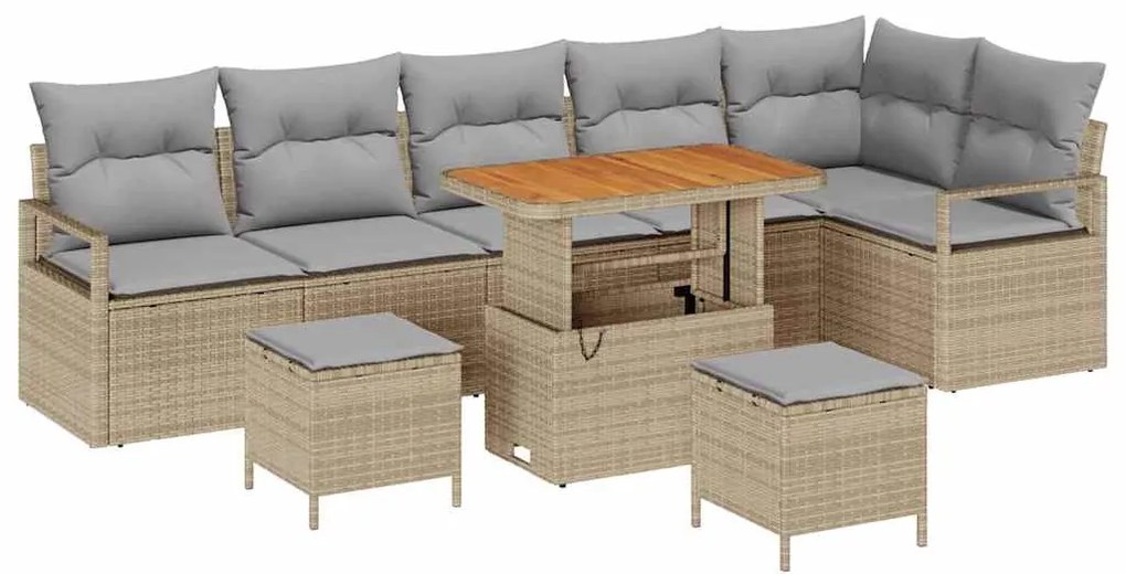 vidaXL Σετ Καναπέ Κήπου με μαξιλάρι 9 pcs Μπεζ Πολυ ράταν