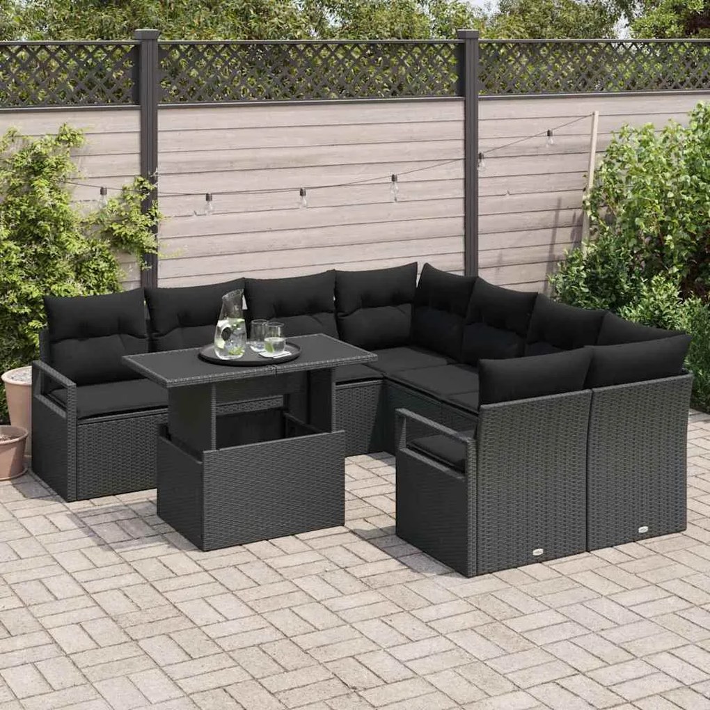 vidaXL Σετ Καναπέ Κήπου με μαξιλάρι 9 pcs Μαύρο 100 x 55 x 73 εκ