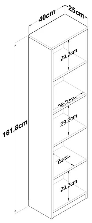 Βιβλιοθήκη Goldie pakoworld ανθρακί-λευκό 40x25x161.80εκ