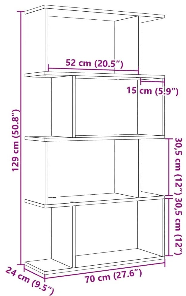 Βιβλιοθήκη/Διαχωριστικό Χώρου 4 Επ. Δρυς 70x24x129εκ. Επ. Ξύλο - Καφέ