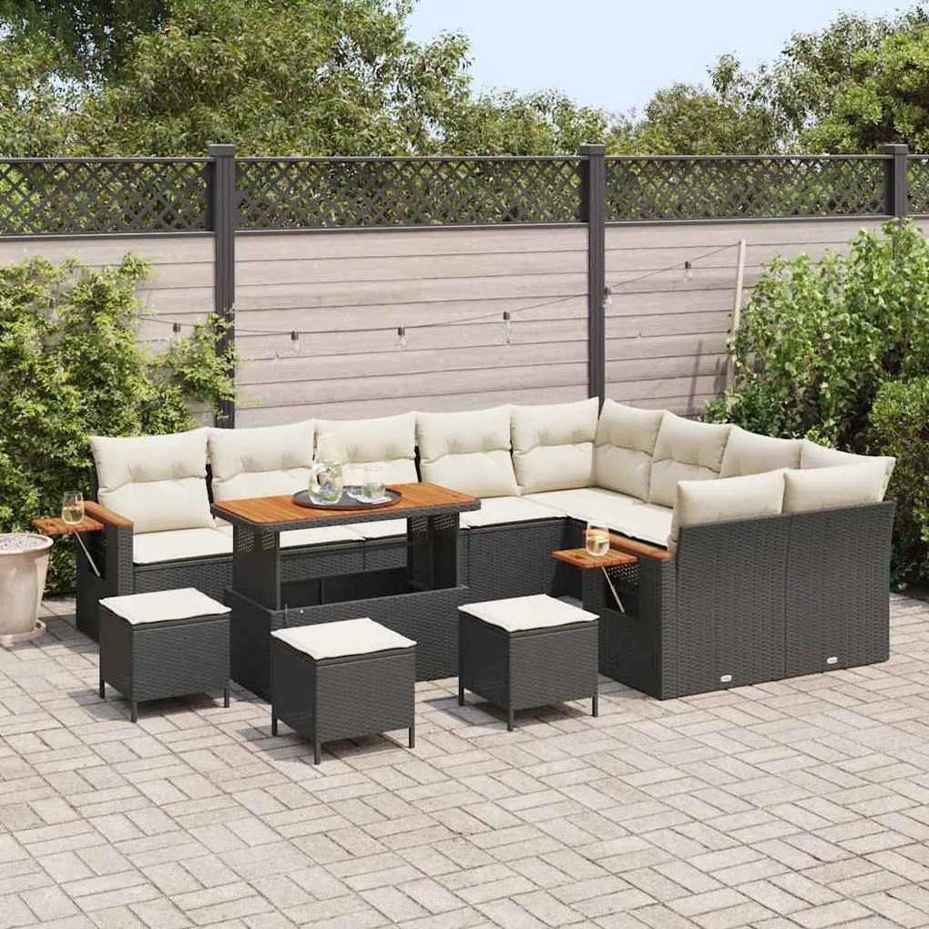 vidaXL Σετ Καναπέ Κήπου με μαξιλάρι 13 pcs Μαύρο Πολυ ράταν
