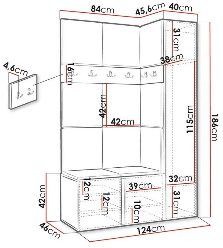 Σετ διαδρόμου Hartford 277, 186x124x46cm, 66 kg, Καθρέφτης, Άσπρο, Οικολογικό δέρμα, Πλαστικοποιημένη μοριοσανίδα, Τοίχου, Εντοιχισμένη | Epipla1.gr