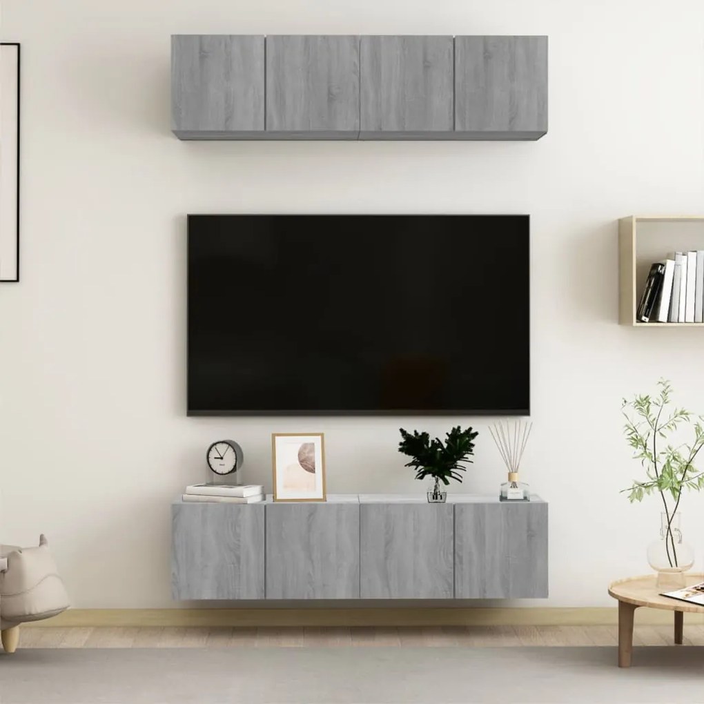 vidaXL Έπιπλα Τηλεόρασης Τοίχου 4 τεμ. Γκρι 60x30x30 εκ. Επ. Ξύλο