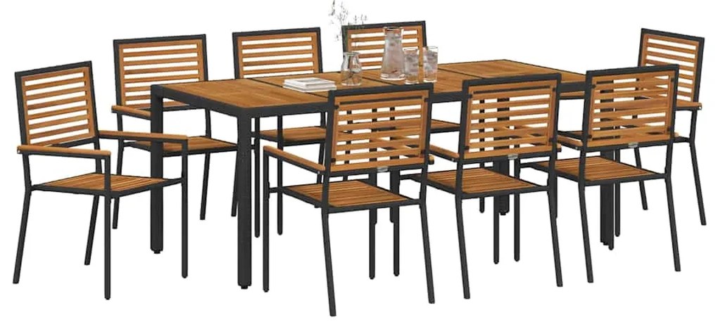 vidaXL Σέτ φαγητού για κήπο 9 pcs Μαύρο 190 x 90 x 75 cm