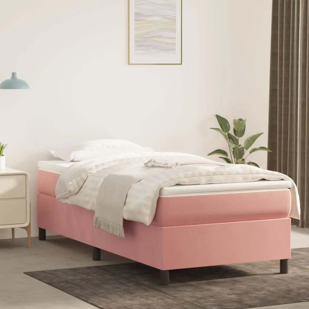 Κρεβάτι Boxspring με Στρώμα Ροζ 90x190 εκ. Βελούδινο