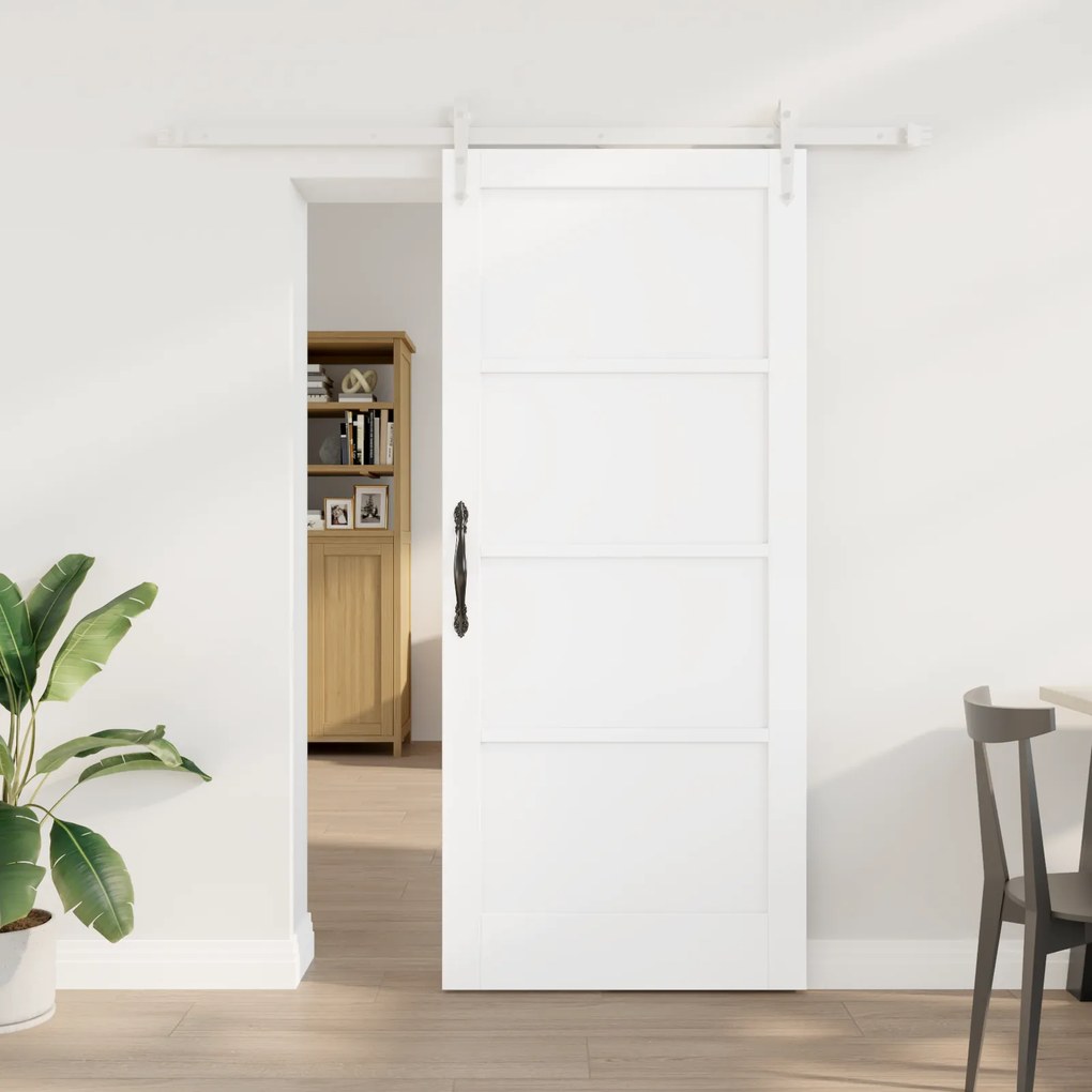 vidaXL Συρόμενη Πόρτα με Σετ Εξαρτημάτων Λευκή 86x198.5 εκ. Σαρκάκι Πεύκης