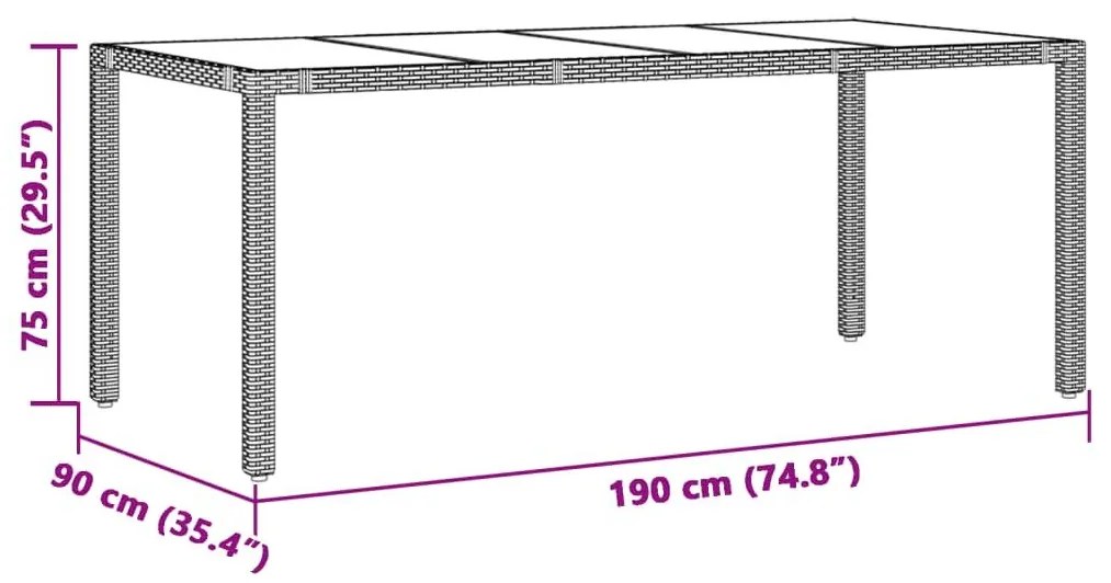 Τραπέζι Κήπου με Γυάλινη Επιφάνεια Γκρι 190x90x75 εκ Ρατάν - Γκρι