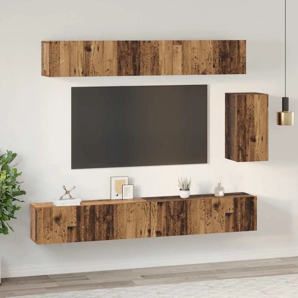 vidaXL Σετ επίπλου τηλεόρασης 6 pcs Παλαιό ξύλο 100 x 30 x 30 cm