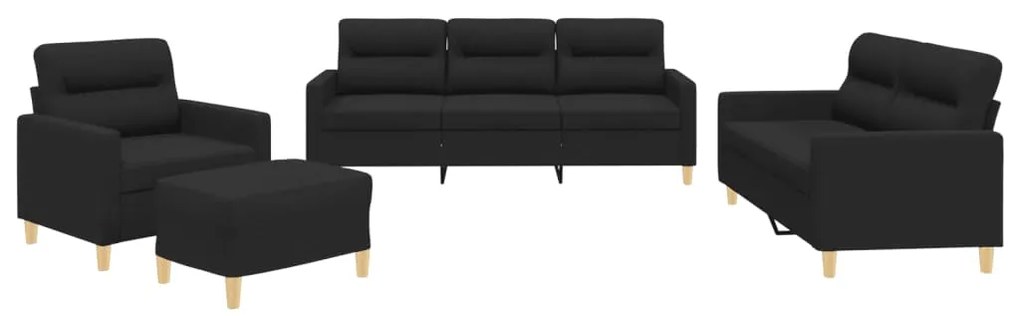 vidaXL Πολυθρόνες Σετ 4 Τεμαχίων Μαύρες από Ύφασμα με Μαξιλάρια