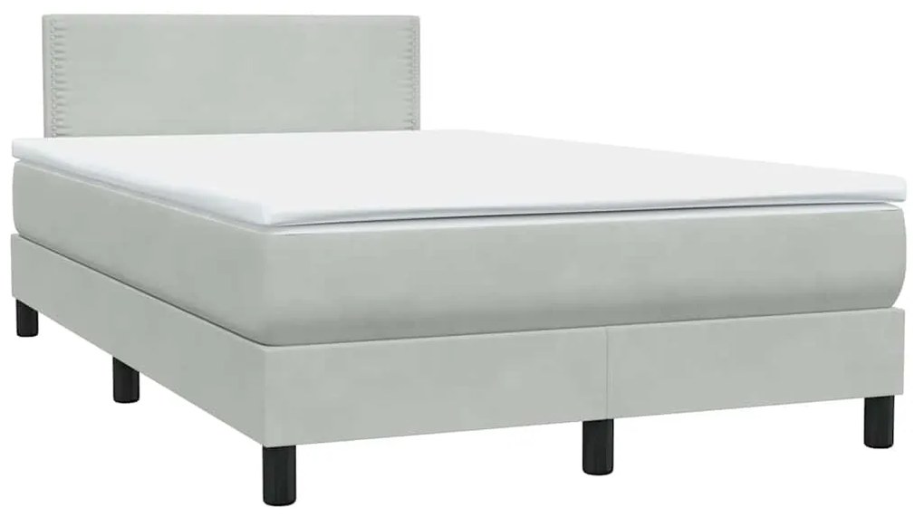 vidaXL Κρεβάτι Boxspring με Στρώμα Ανοιχτό Γκρι 120x210 εκ. Βελούδινο