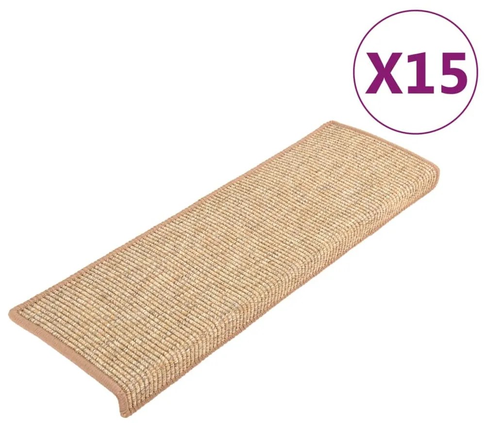 vidaXL Πατάκια Σκαλοπατιών 15 τεμ. Ανοιχτό Καφέ Ορθογώνια Άκρη 65x21x4 εκ.