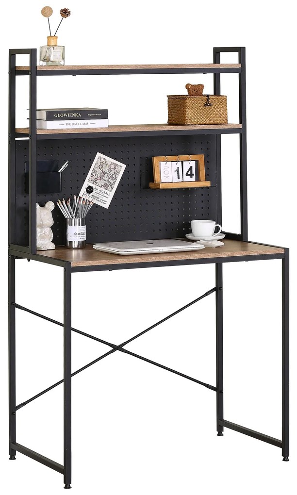 Γραφείο ArteLibre OSWELL Με Ράφια Μαύρο/Δρυς Μέταλλο/Μοριοσανίδα 84x50x148.5cm