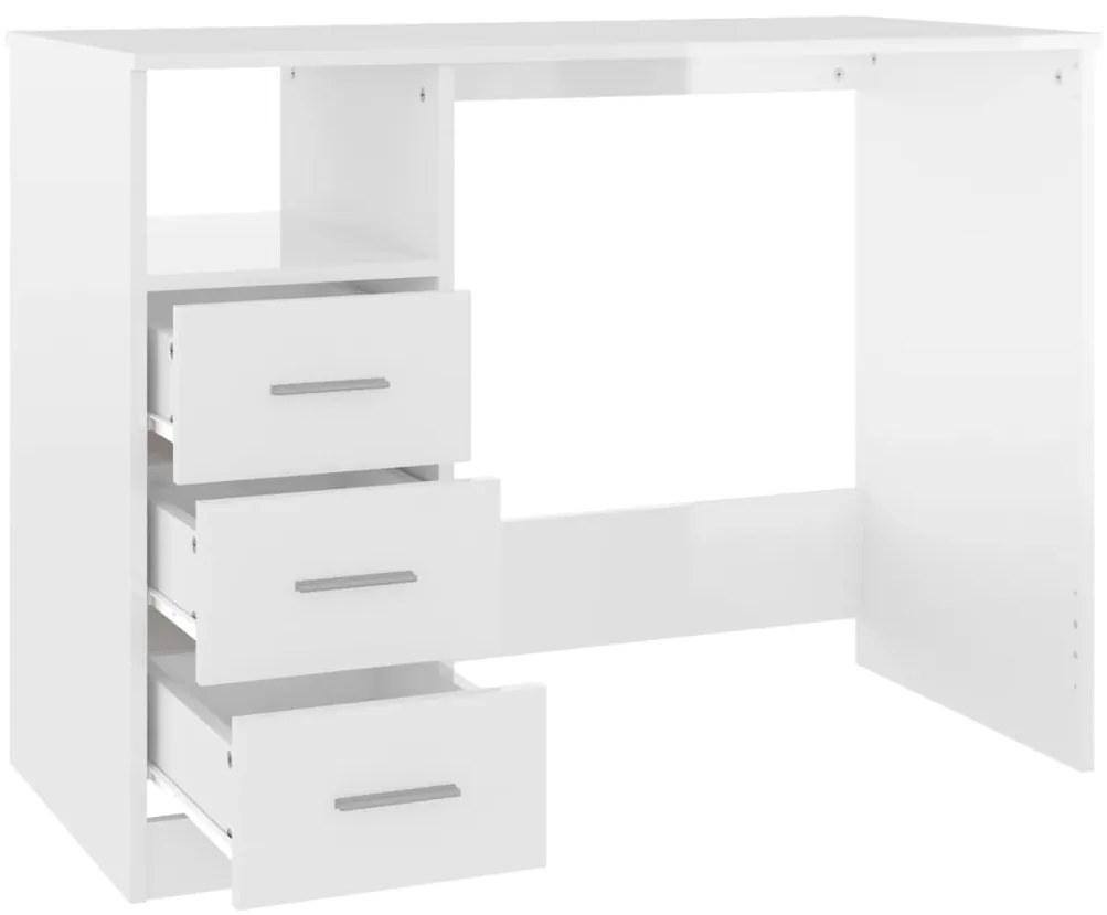 vidaXL Γραφείο με Συρτάρια Γυαλ. Λευκό 102x50x76 εκ. Επεξεργ. Ξύλο