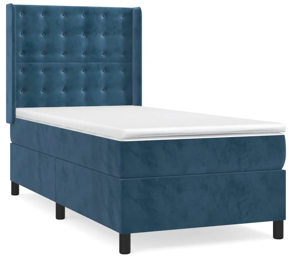 vidaXL Κρεβάτι Boxspring με Στρώμα Σκούρο Μπλε 90x200 εκ. Βελούδινο