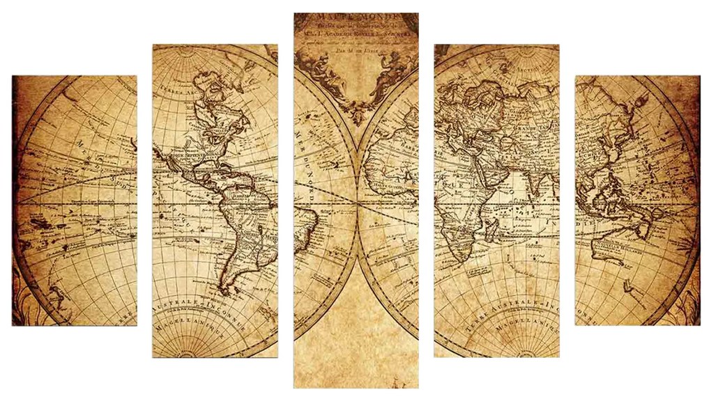 ΠΕΝΤΑΠΤΥΧΟΣ ΠΙΝΑΚΑΣ MDF VINTAGE WORLD MAP HM7206.06 100X60x0,3 εκ. - MDF - HM7206.06