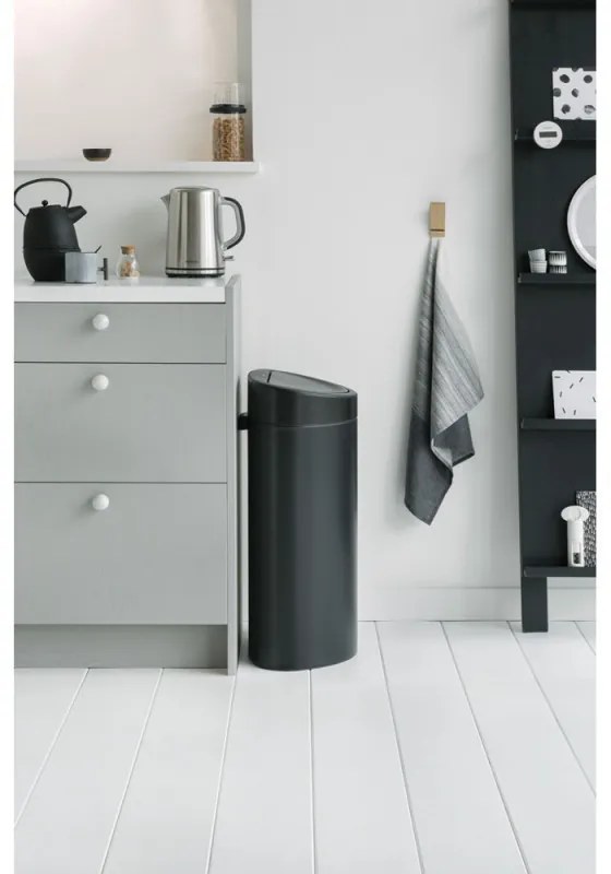 Κάδος Brabantia Touch Bin New 649733, 40 l, αθόρυβο και ομαλό κλείσιμο, επίπεδη πλάτη, Μαύρο