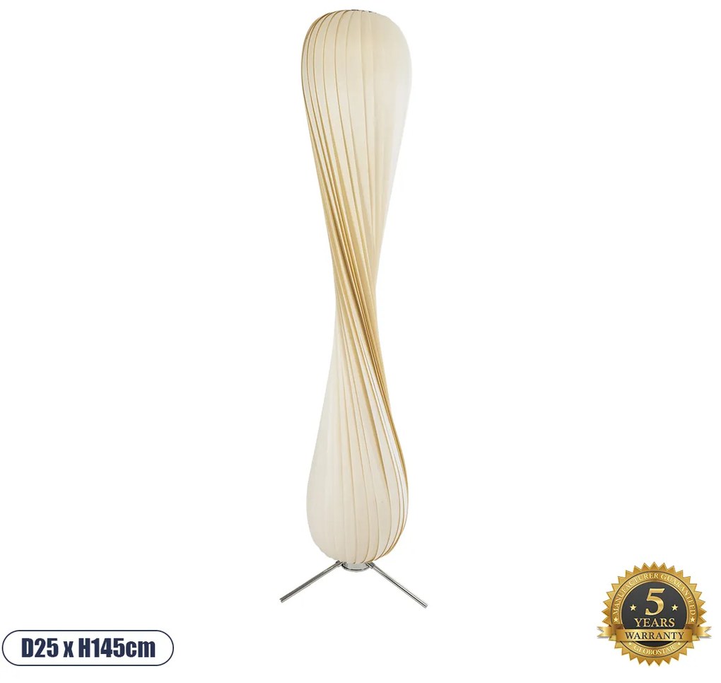 02225 GloboStar®  PRAIA 02225 Μοντέρνο Επιδαπέδιο Φωτιστικό Δίφωτο 2 x E27 IP20 Μπεζ Ξύλο - Μ25 x Π25 x Υ145cm