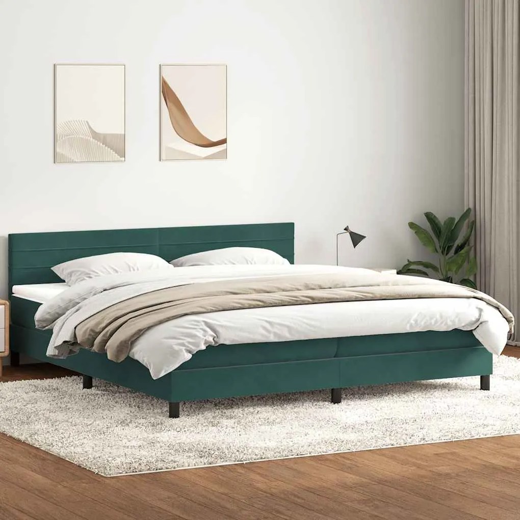 vidaXL Box Spring Κρεβάτι με στρώμα Σκούρο πράσινο 200x220cm Βελούδινο