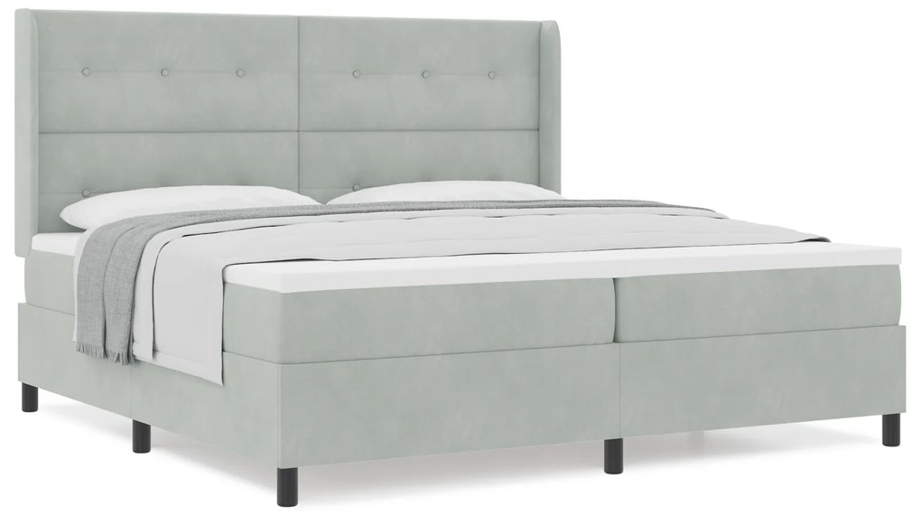 vidaXL κρεβάτι Box Spring με στρώμα Ανοιχτό γκρι 200x200 εκ. Βελούδο