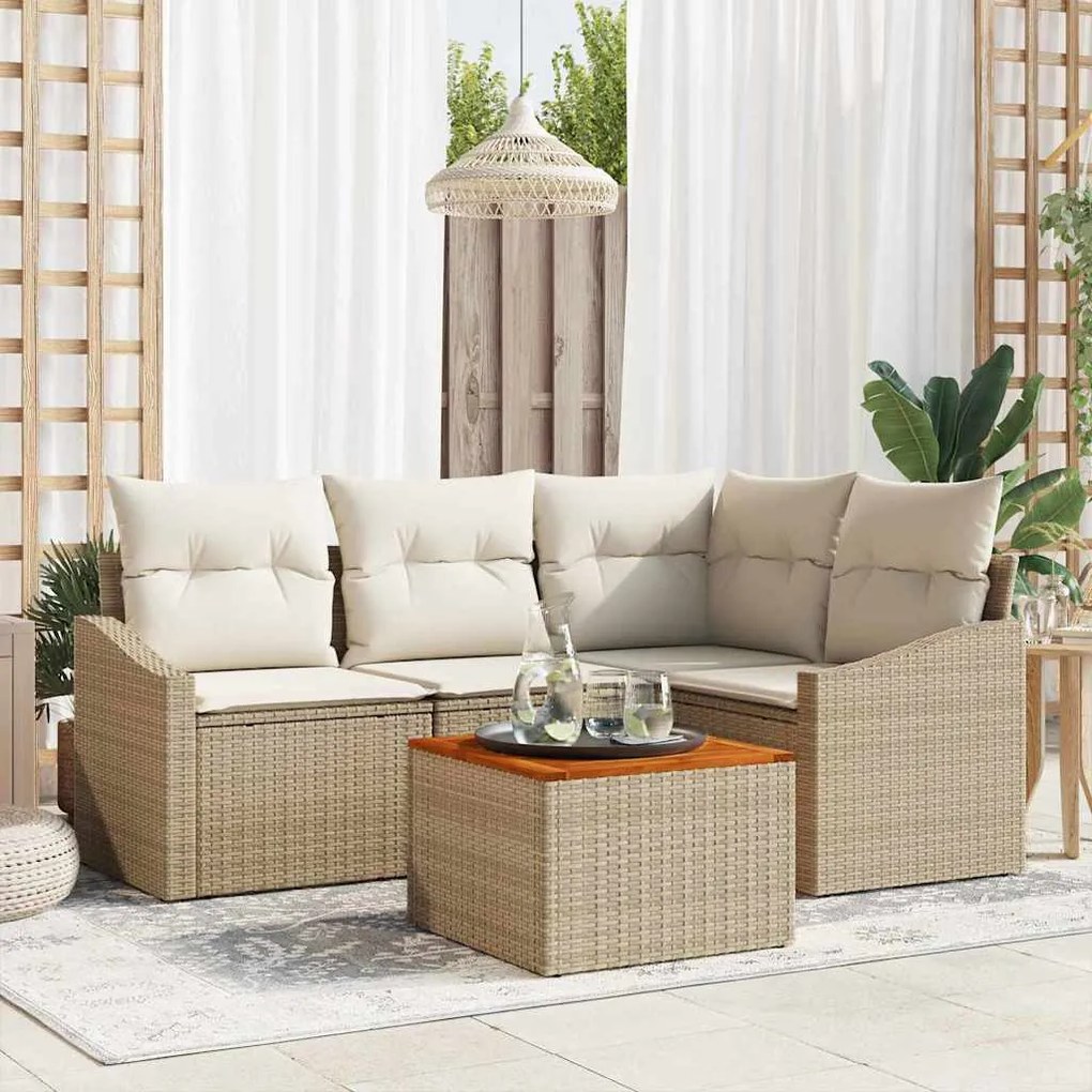 vidaXL Σετ Καναπέ Κήπου με μαξιλάρι 5 pcs Μπεζ Πολυ ράταν
