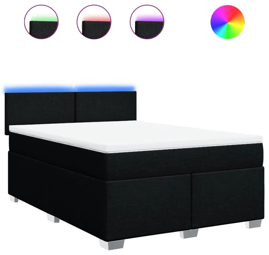 vidaXL Κρεβάτι Boxspring με Στρώμα Μαύρο 140x200 εκ. Υφασμάτινο