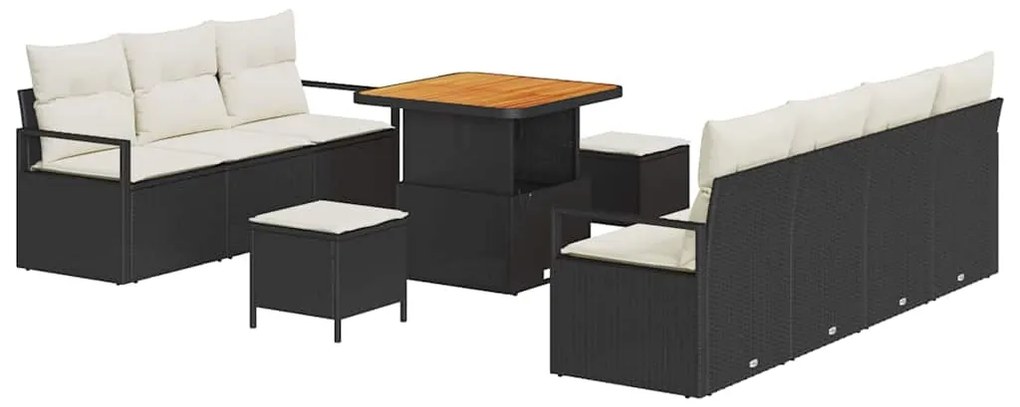 vidaXL Σετ Καναπέ Κήπου με μαξιλάρι 10 pcs Μαύρο Πολυ ράταν