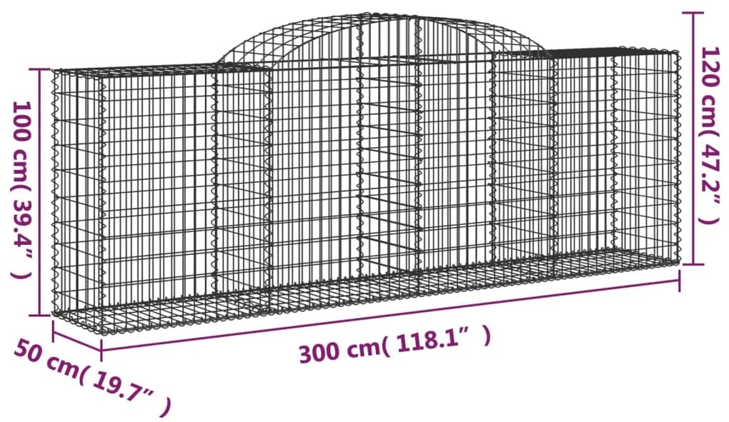 Συρματοκιβώτια Τοξωτά 17 τεμ. 300x50x100/120 εκ. Γαλβαν. Ατσάλι - Ασήμι