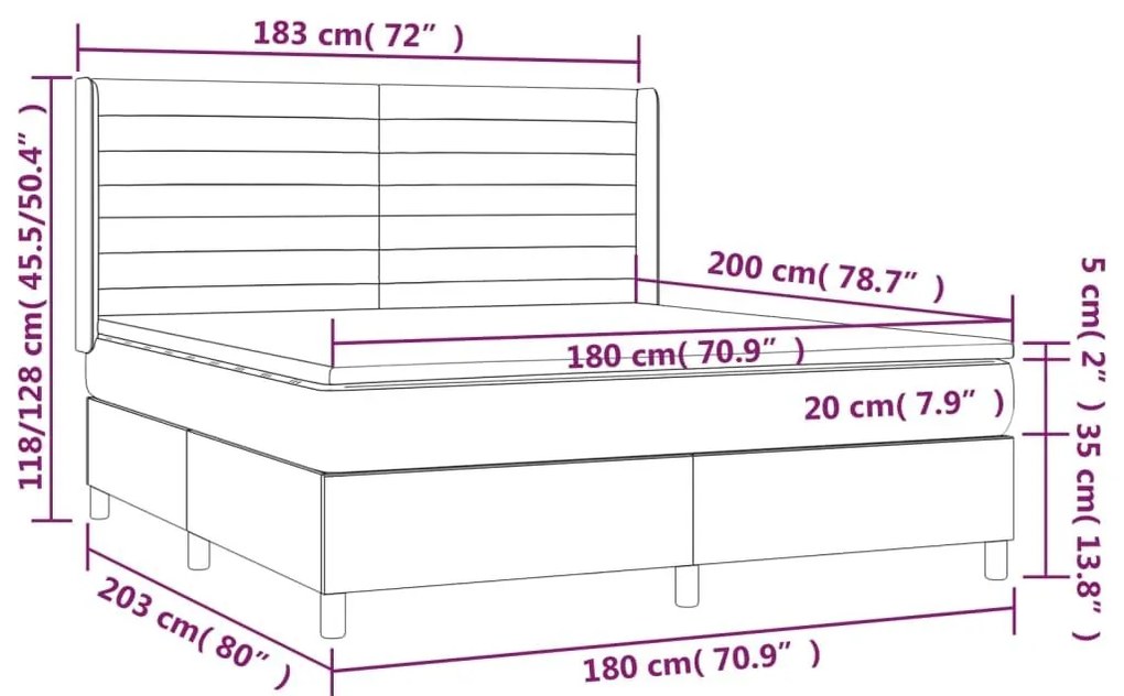 Κρεβάτι Boxspring με Στρώμα &amp; LED Taupe 180x200 εκ. Υφασμάτινο - Μπεζ-Γκρι