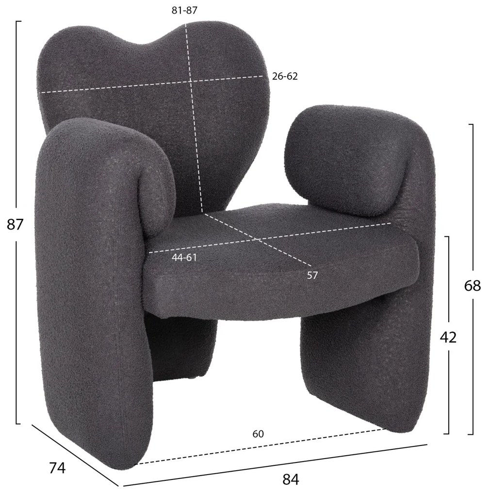 Πολυθρόνα HARTT C9777.01 Γκρί Teddy Ύφασμα 84x74x87Yεκ. 84x74x87 εκ.