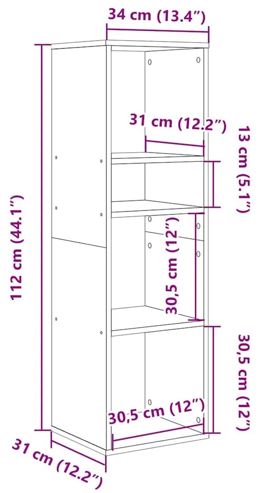 Βιβλιοθήκη Χρώμα Sonoma Δρυς 34x31x112 εκ. Επεξεργασμένο Ξύλο - Καφέ