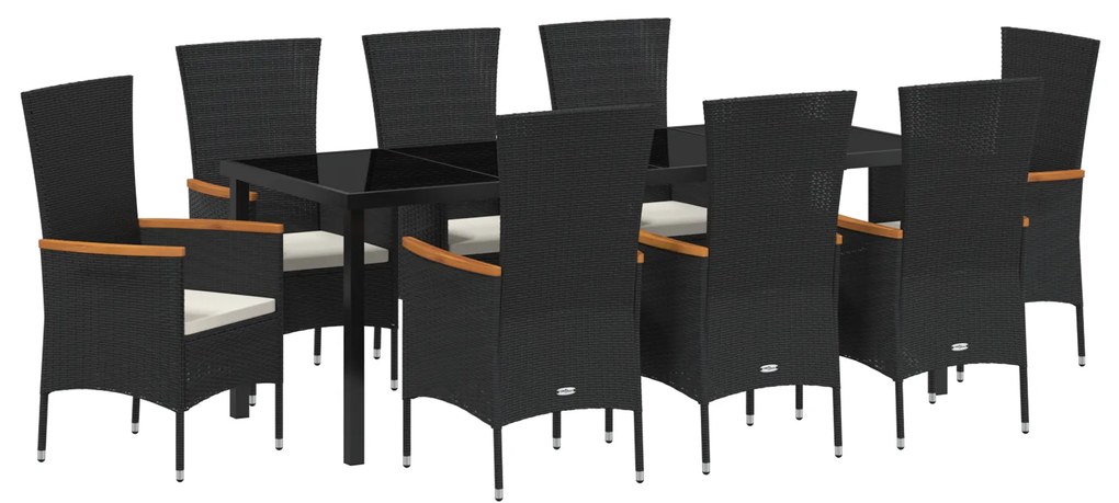 vidaXL Καρέκλες Κήπου με μαξιλάρι 9 pcs Μαύρο 200 x 80 x 73 εκ
