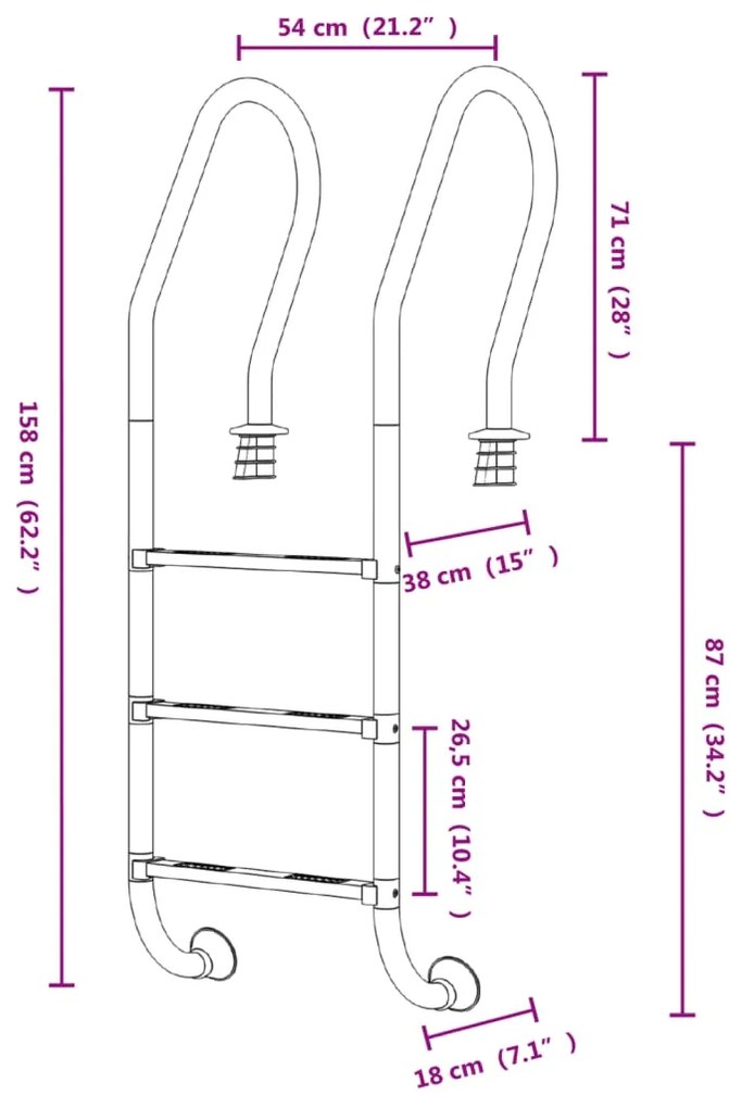 vidaXL Σκάλα Πισίνας 54 x 38 x 158 εκ. από Ανοξείδωτο Ατσάλι