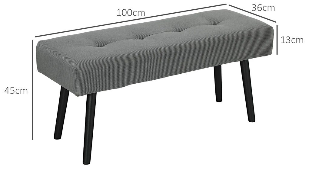 HOMCOM Πολυθρόνα με επένδυση από κοτλέ, κρεβάτι με μεταλλικά πόδια, παπούτσια 100 x 36 x 45 cm Γκρι