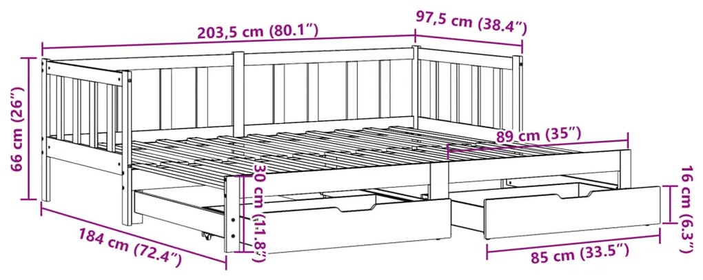 Καναπές Κρεβάτι Συρόμενος Χωρίς Στρώμα 90x200 εκ. &amp; Συρτάρια - Λευκό