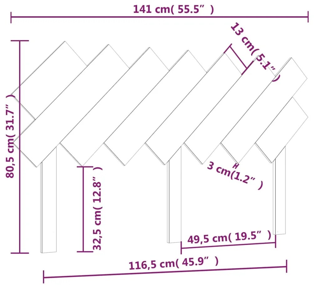 vidaXL Κεφαλάρι Κρεβατιού Μελί 141x3x80,5 εκ. από Μασίφ Ξύλο Πεύκου