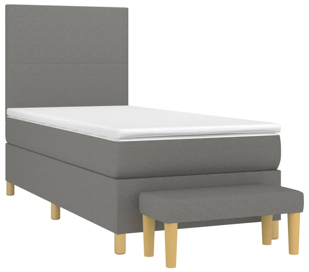 Κρεβάτι Boxspring με Στρώμα Σκούρο Γκρι 90x200 εκ. Υφασμάτινο - Γκρι