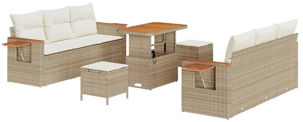 vidaXL Σετ Καναπέ Κήπου με μαξιλάρι 9 pcs μπεζ και κρεμ