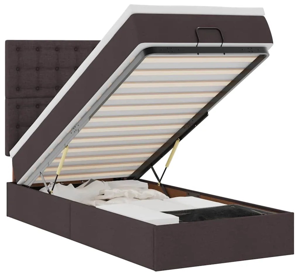 Οθωμανικό κρεβάτι με στρώμα &amp; LEDs Σκούρο καφέ 80x200cm ύφασμα 3314130