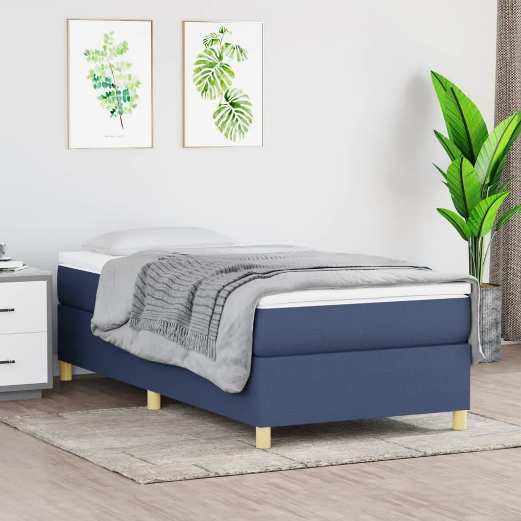 Κρεβάτι Boxspring με Στρώμα Μπλε 90x190 εκ.Υφασμάτινο - Μπλε